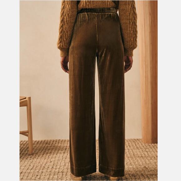 NWT Faherty Stretch Silk Velvet Genevieve Pants Green Size Large - Picture 2 of 11